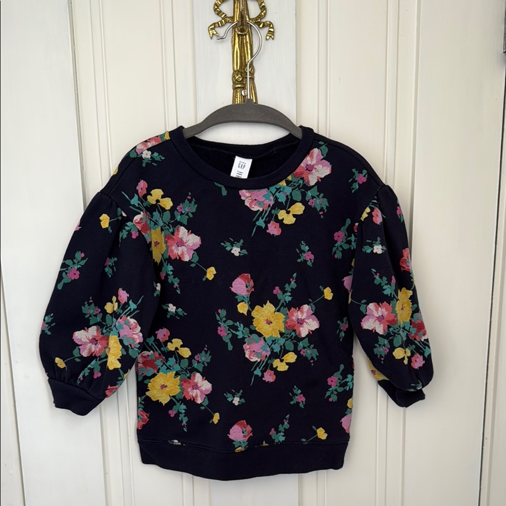 GAP Kids Floral Sweatshirt - Black with Multicolor Flowers